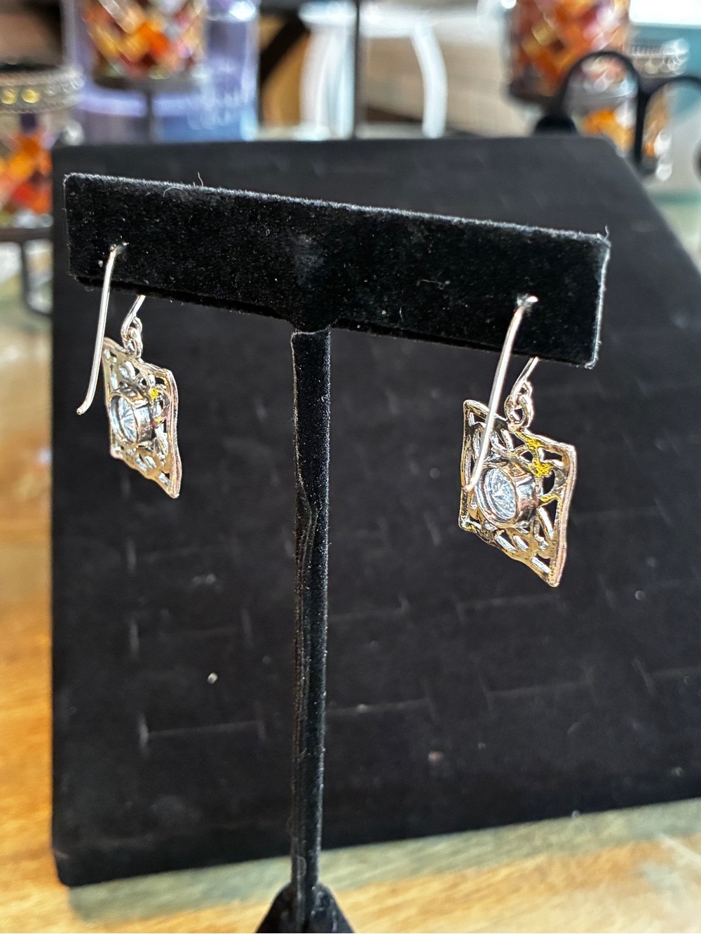 Silpada Sterling Silver Filigree Drop Earrings with Clear Swarovski crystals - Picture 5 of 5
